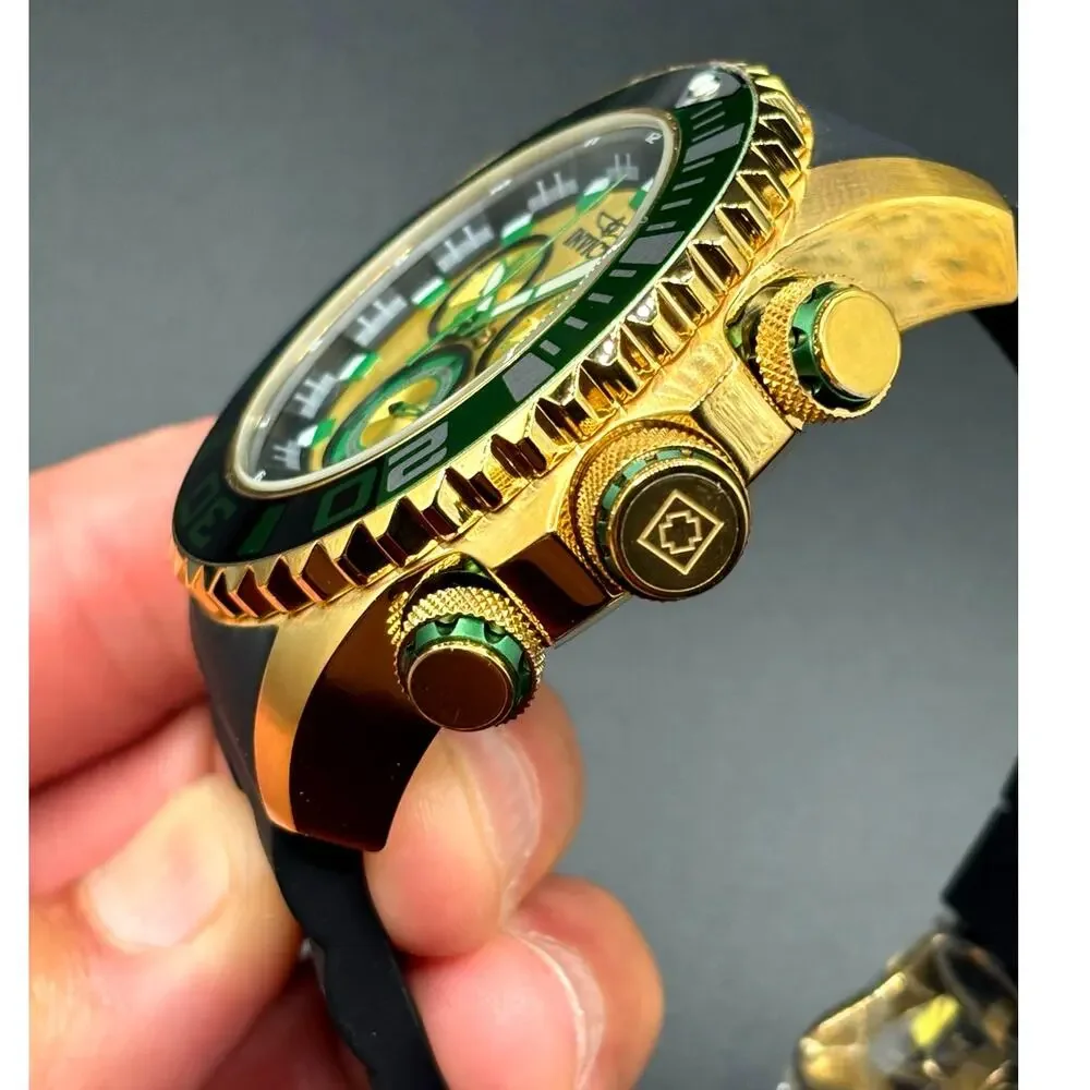 Invicta Sea Hunter 48987 Men’s 52mm Silicone Strap Gold Dive Watch NIBWT